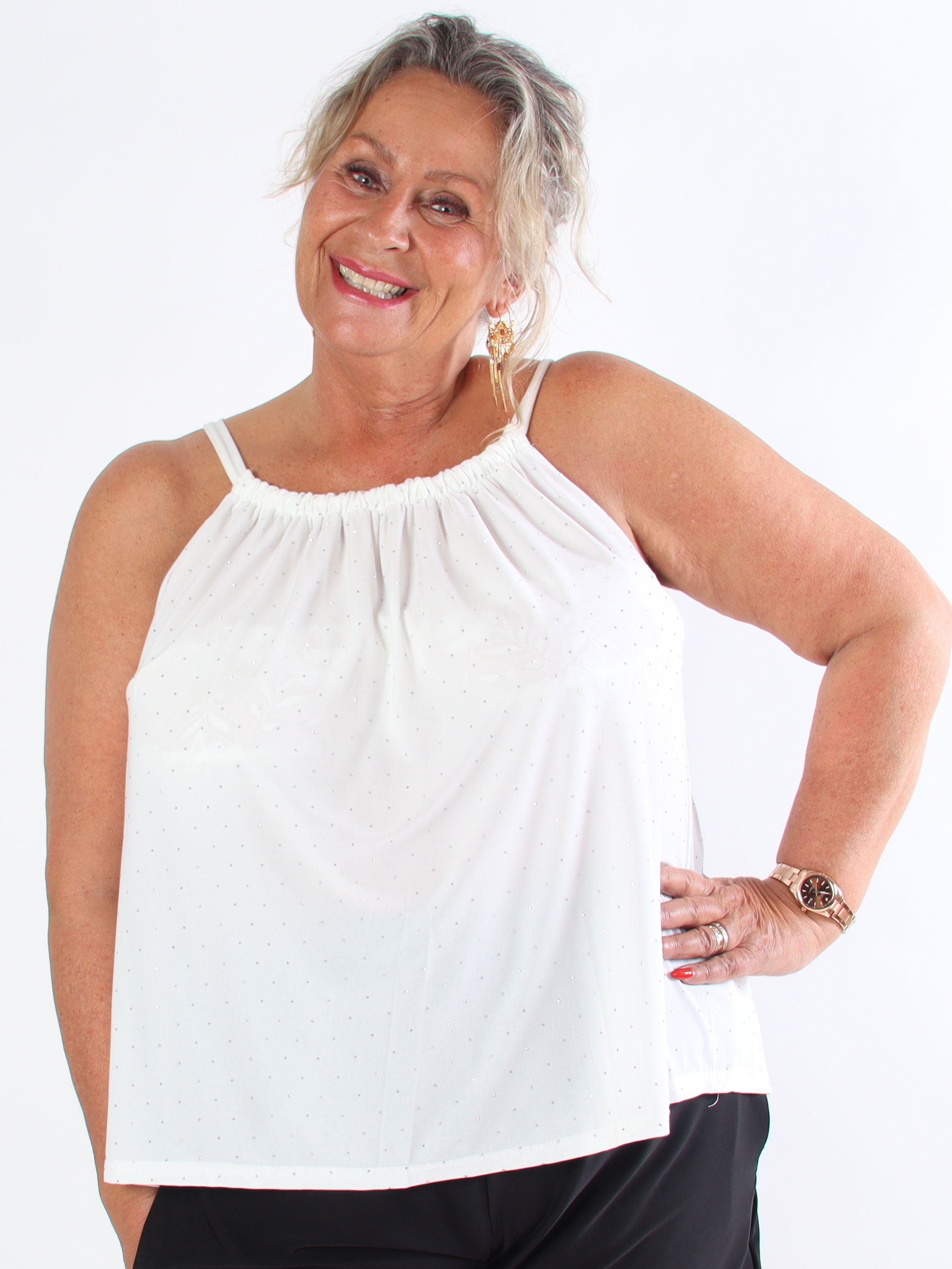 Sunlove Crystal Top - Enfärgad plus size elastisk topp med mock neck